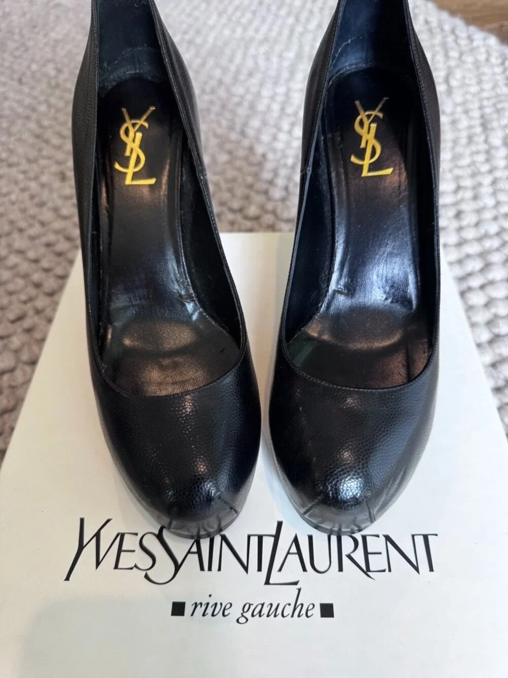 YSL Platform Stilettos, BLACK leather, Size 38.5 / 8 1/2 US